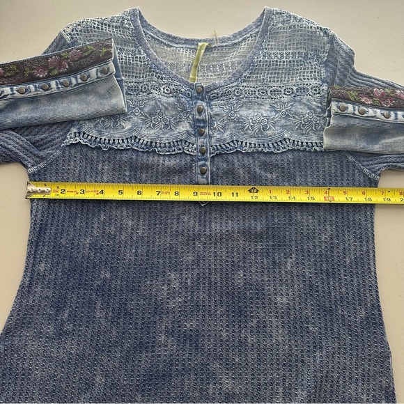 ARATTA SILENT JOURNEY Waffle Knit Lace Shoulder Boho Tunic Top Women’s Medium - Picture 11 of 11